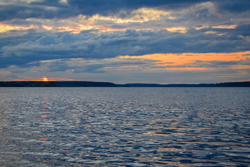 Cloudy sunset over the Volga river
