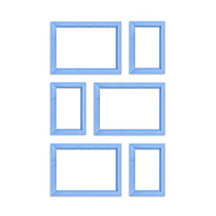Blank photo frames collage isolated on white background, blue color design, six frameworks set