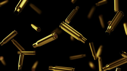 Shot off casings from a cartridge of 7.62 caliber on a black background.