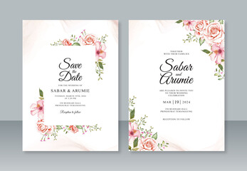 Wedding invitation template with watercolor floral