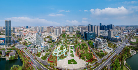 Naklejka premium Aerial photography of the architectural landscape of Yancheng, China