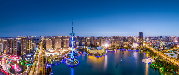 Naklejka premium Aerial photography of Yancheng city, China at night