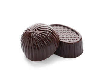 Sweet chocolate candies on white background