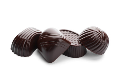 Sweet chocolate candies on white background