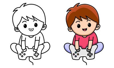 boy gaming coloring page for kids