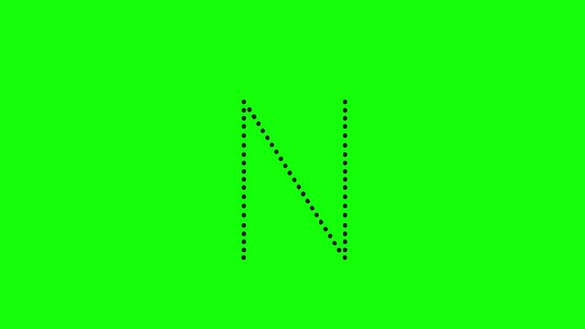 Tutorial for writing English alphabet. Trace the letter N with a pencil isolated on green screen. Animated letters sample for children sequential writing of the letter N