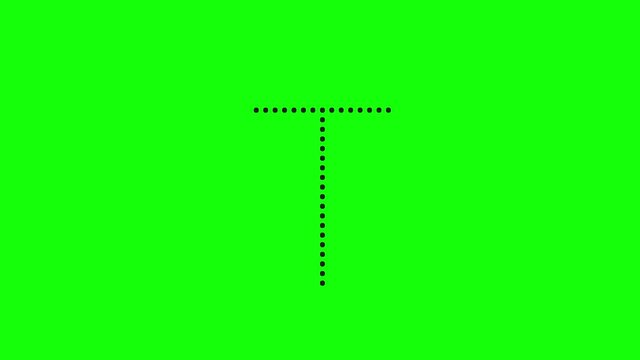 Tutorial for writing English alphabet. Trace the letter t with a pencil isolated on green screen. Animated letters sample for children sequential writing of the letter t