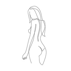 Woman Body One Line Drawing. Female Figure Creative Contemporary Abstract Line Drawing. Beauty Fashion Female Naked Body. Vector Minimalist Design for Wall Art, Print, Card, Poster.