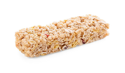 Healthy cereal bar on white background