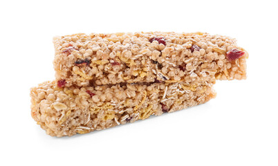Healthy cereal bars on white background