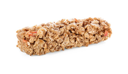 Healthy cereal bar on white background