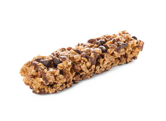 Healthy cereal bar on white background