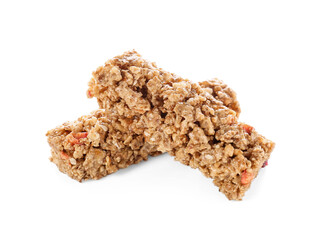 Healthy cereal bars on white background