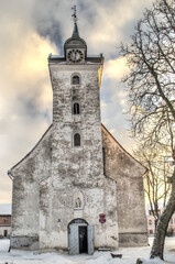 Fototapeta na wymiar Catholic church in winter day, Kuldiga, Latvia.