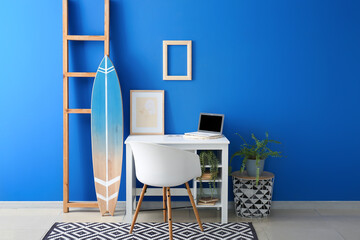 Interior of modern room with surfboard