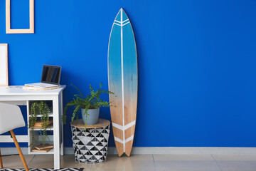 Interior of modern room with surfboard