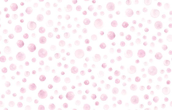 Seamless Rose Watercolor Circles. Vintage Hand Paint Dots Wallpaper. Geometric Hand Drawn Fabric. Cute Pink Watercolor