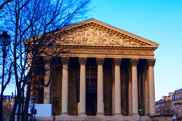 Obraz premium Madeleine Church in Paris , front view . Catholic Cathedral with columns 