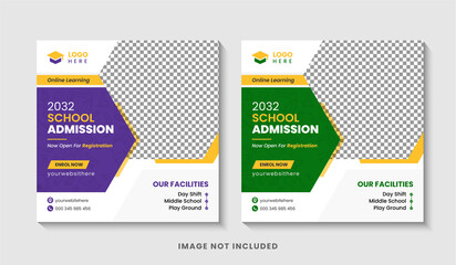 Kids school admission Instagram  post & back to school web banner template  design premium vector