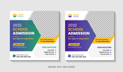 Kids school admission Instagram social media post & back to school web banner template  design