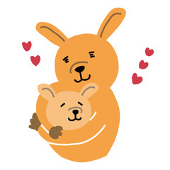 愛情を示すカンガルーの親子のイラスト
