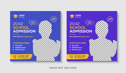 School admission social media post & back to school web banner template or square flyer design
