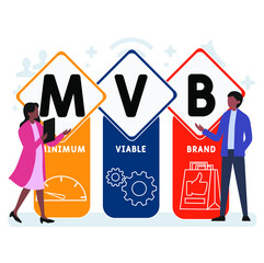Flat design with people. MVB - Minimum Viable Brand acronym. business concept background. Vector illustration for website banner, marketing materials, business presentation, online advertising