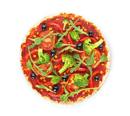 Tasty vegetarian pizza on white background
