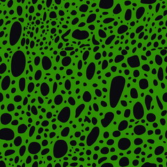 Seamless spots on a green background. Dalmatians' pattern. Vector.