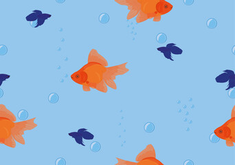 Fototapeta premium Seamless background tropical fish goldfish, betta on blue colour