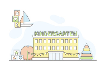 Municipal or City Services for Citizen with Kindergarten Department Vector Illustration
