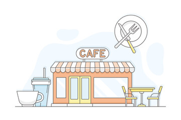 Obraz premium Municipal or City Services for Citizen with Street Cafe Vector Illustration