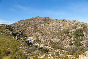 Naklejka premium Mountains and Valley with River in the amazing Bain's Kloof close to Wellington in the Western Cape of South Africa