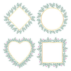 Set of Botanical gold frames decorated with flowers, isolated vector illustration