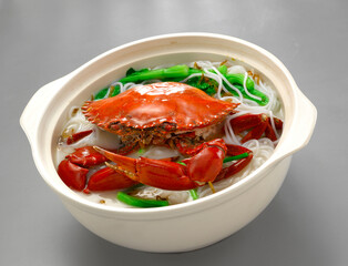 wok stir fried big meat crab seafood with chilli sauce, golden salted egg yolk asian halal menu