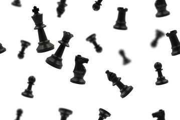 Black chess or chessman seamless pattern or falling with white background.Repeat object design.