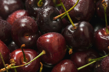 Red fresh juice cherry. Close up. Fresh berries. Food industry. Produce product