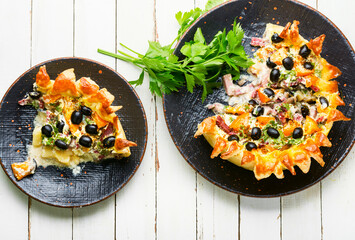 Salty pastries, meat pie