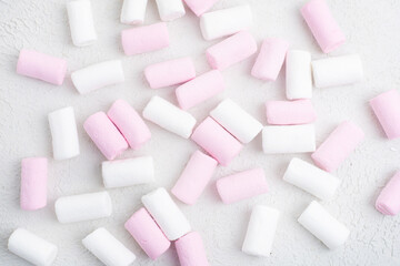 Marshmallow candies on a white background . Sweets. Candy background. Copy space . High quality photo