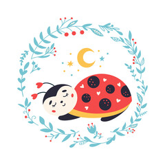 Fototapeta premium Cartoon Ladybug vector Cute nursery ladybird insect