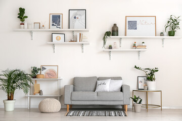 Interior of stylish living room with pictures