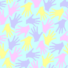 Seamless pattern with palm prints. Symbol of racial and national equality, friendship, happy childhood, world peace, unity of peoples and globalization