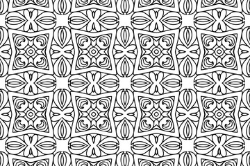 Ethnic pattern, geometric background. Oriental, Asian, Indian handmade style. Unique isolated black white ornament. Template for creativity, coloring, design.