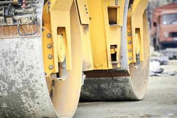 Heavy construction machines outdoors for public place reconstruction.