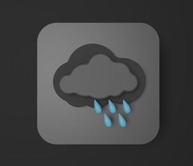 Icons Rainy weather symbols 3D illustration Rendering, black and raised