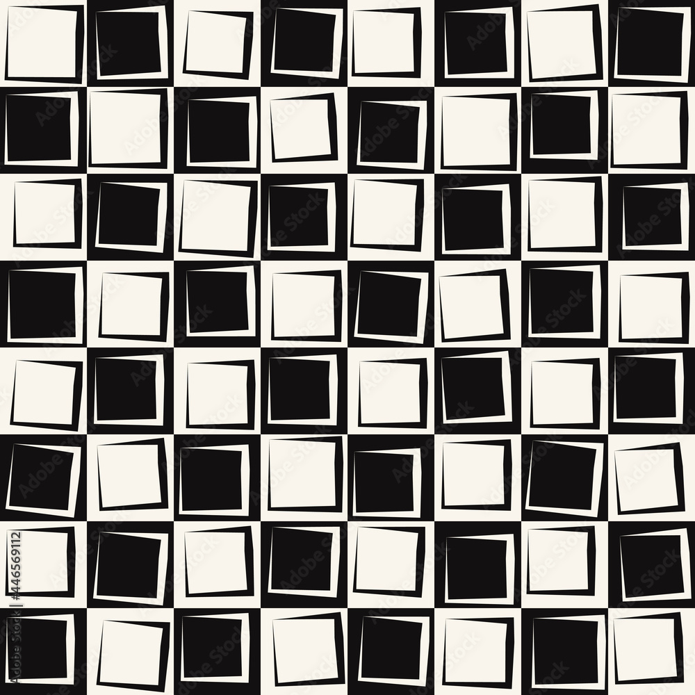 Poster curved shapes inside checkerboard cells. vector seamless checker board.