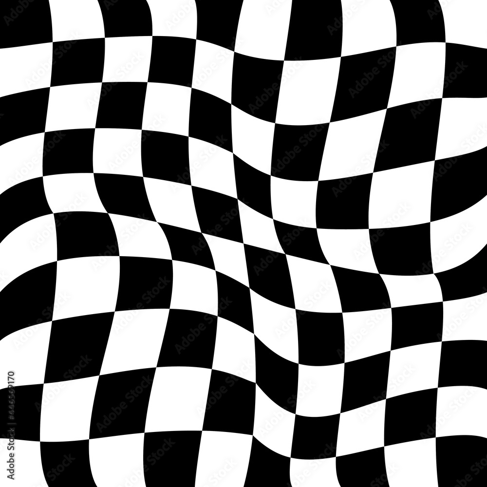 Poster slightly curved racing flag. vector checker twisted ornament.