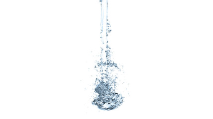 High fidelity, realistic 3d rendering, digital illustration, blue water wave, jets, liquid splash isolated on white background. Water splash with drops. Collision of fluid.
