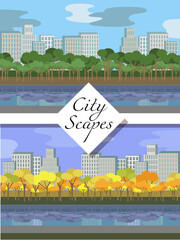 City scapes. Autumn, summer and spring