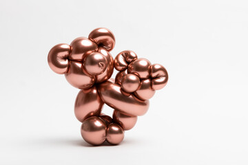 On a white background, a cute baby bear and a mother bear, made of a 260 magic balloon in the color of Reflex Rosegold, are hugging each other.